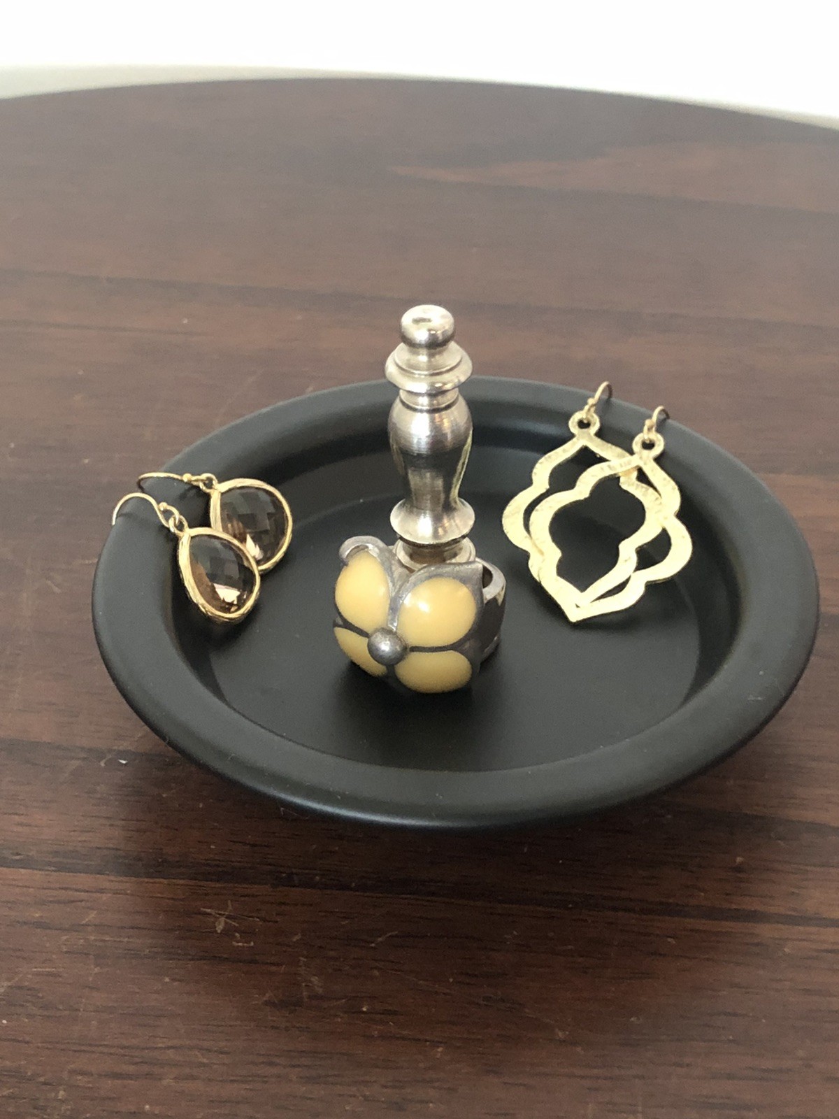 Ring Holder Ring Keeper Trinket Dish Nickel Finial Repurpose Counter Top Black