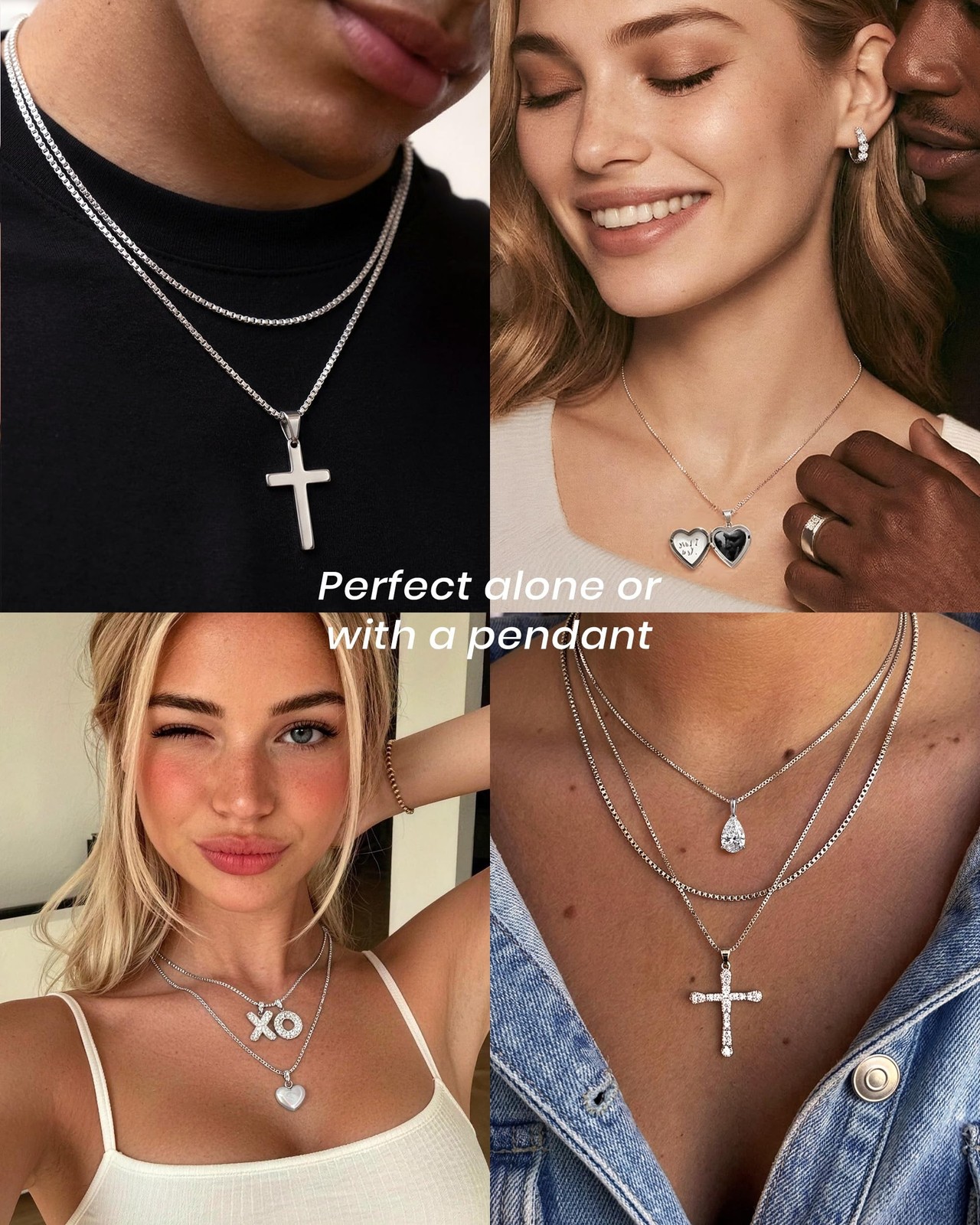 ASHINE “Pendant Ready Sterling Silver Box Chain Necklace for Women, 1mm 0.8mm…