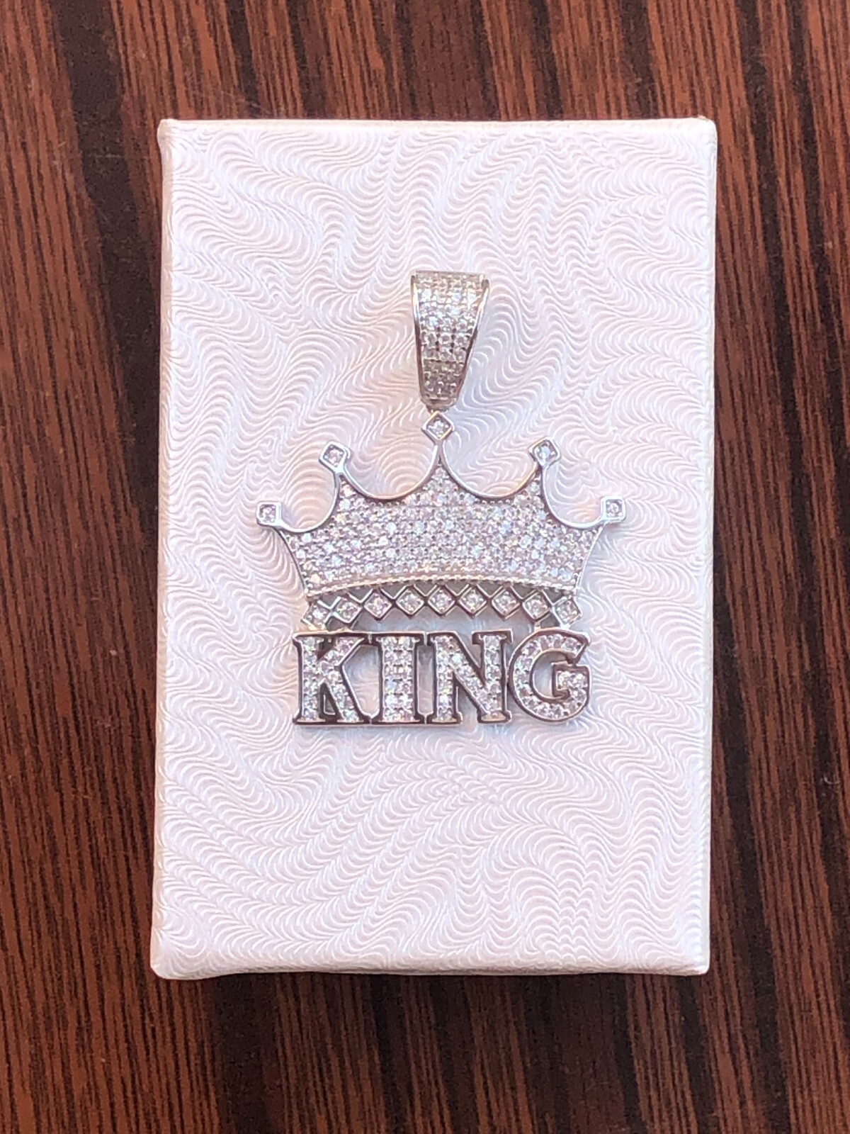925 Sterling Silver CZ Crown King Pendant for Men 23.5mm (0.93″)/35mm1.38″ Pave