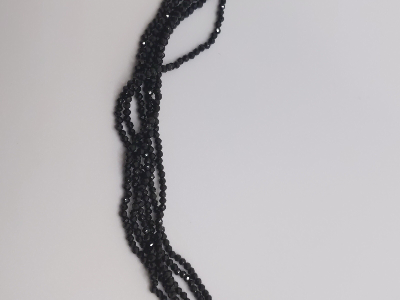 Sterling Silver Black Spinel Faceted Bead Six Strand 18″ Necklace Sparkly Fun
