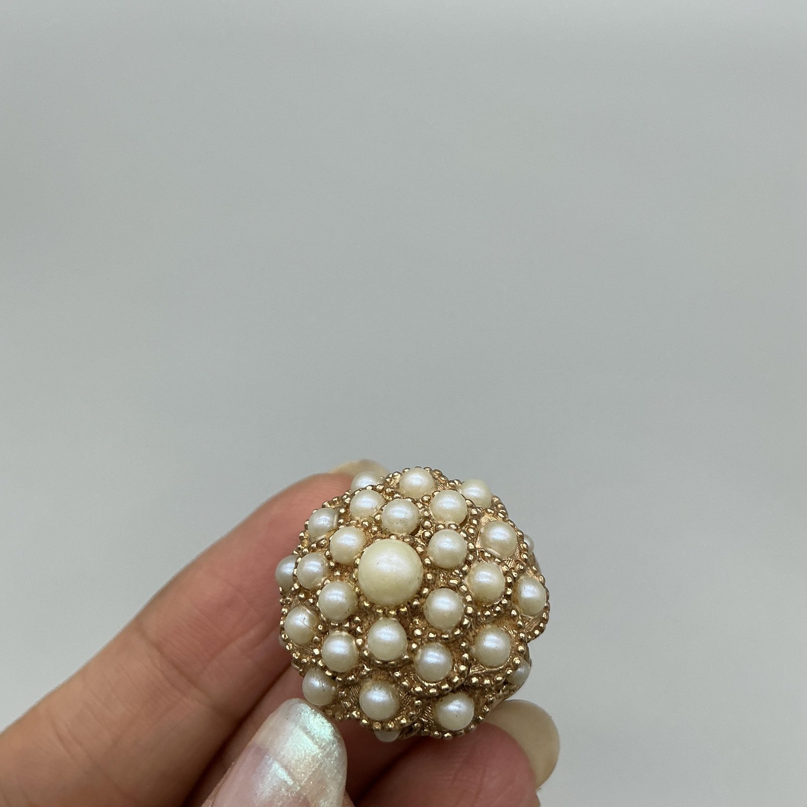 Vintage Bradley Ring Watch Women 22mm Silver Gold Tone Faux Pearl Locket Manual