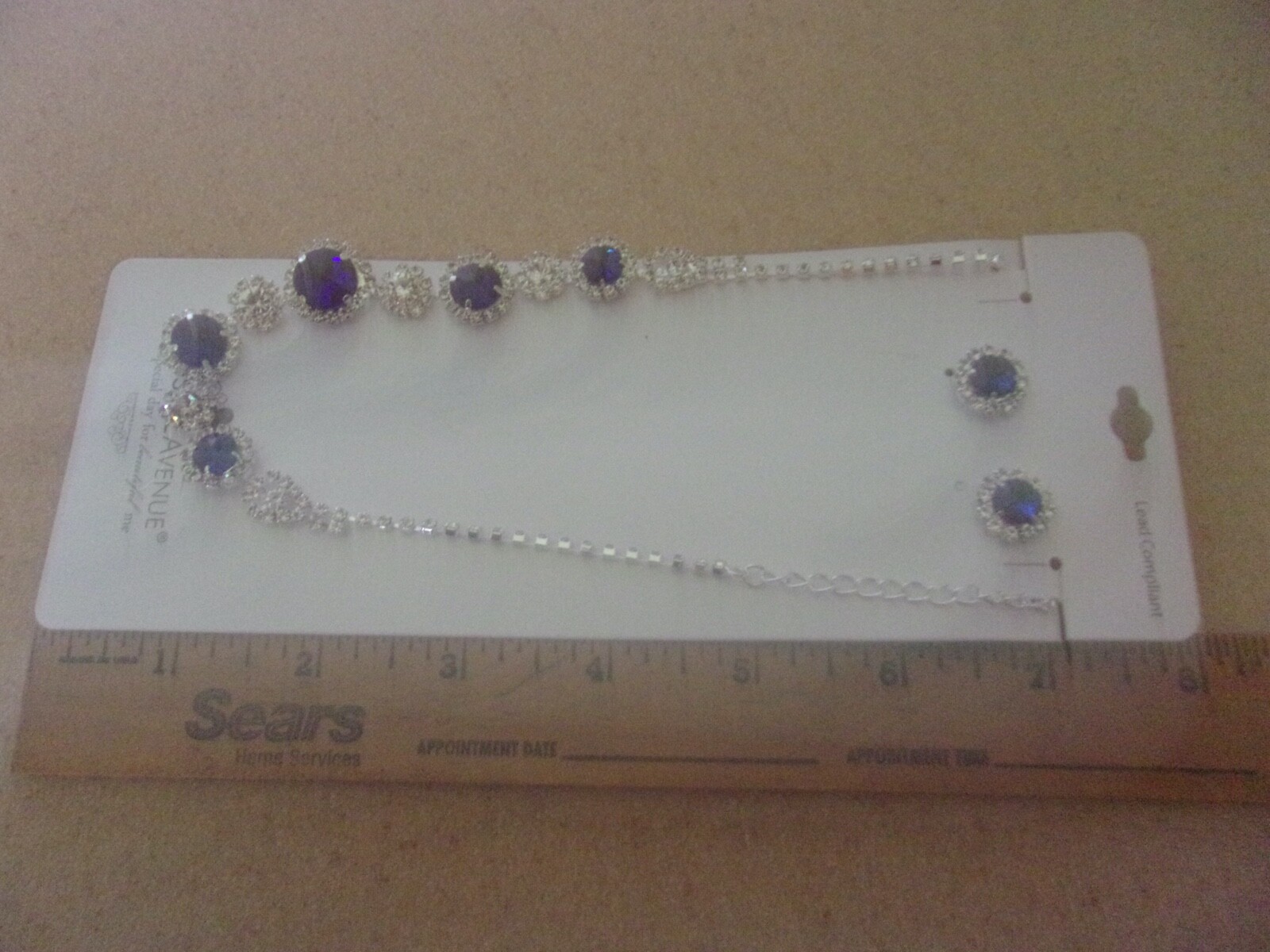 NWT Crystal Avenue Rhinestone Saphire Blue Color Necklace & Earring Sparkly GN34