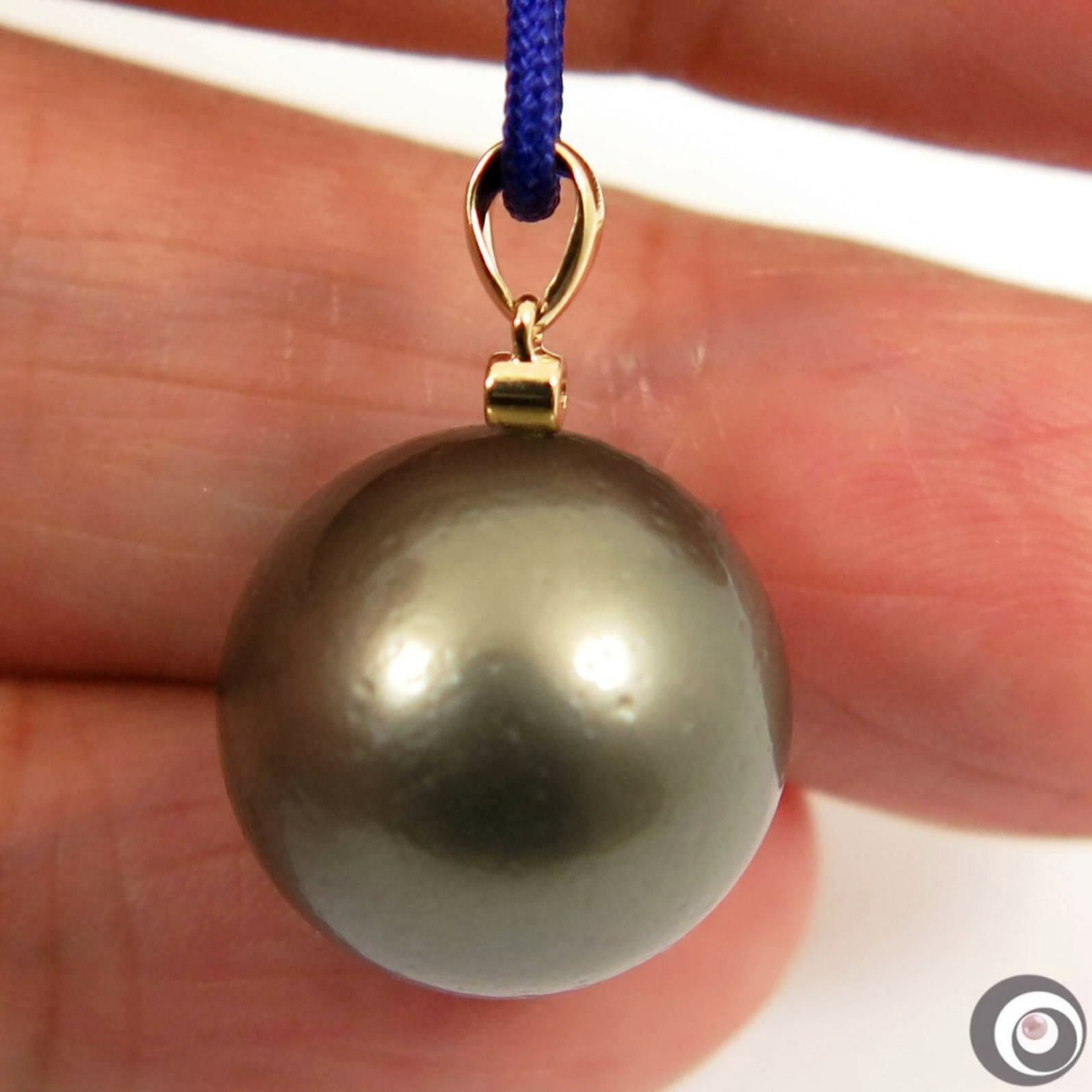 Enormous 15.2mm Tahitian South Sea Pearl Pendant, 14K Solid Gold+Diamond #P5155