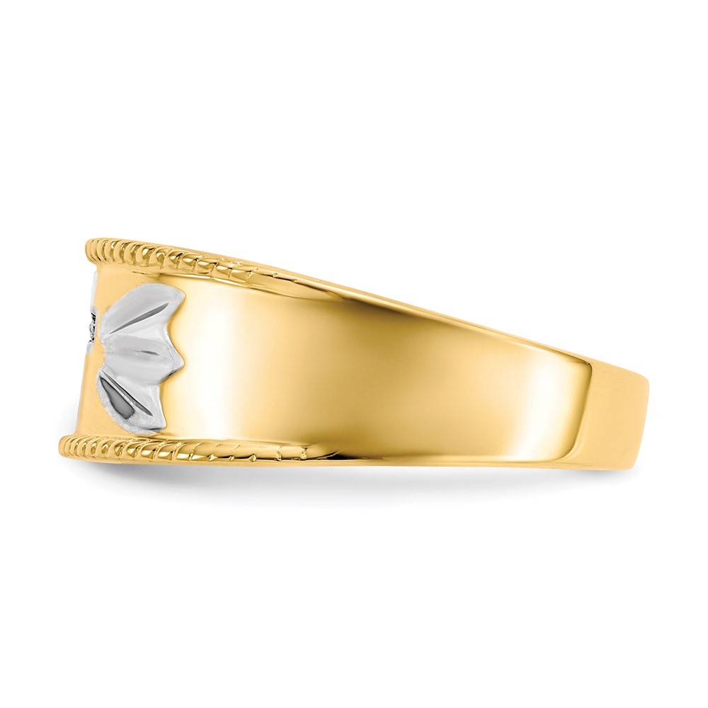 10k Yellow Gold & White Rhodium .01ct. Diamond Cross Wedding Band Ring Size 10