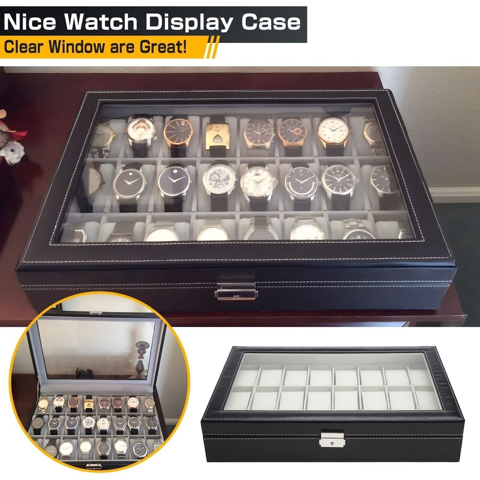 12/24/20 Slots PU Leather Wrist Watch Display Box Storage Holder Organizer Case~