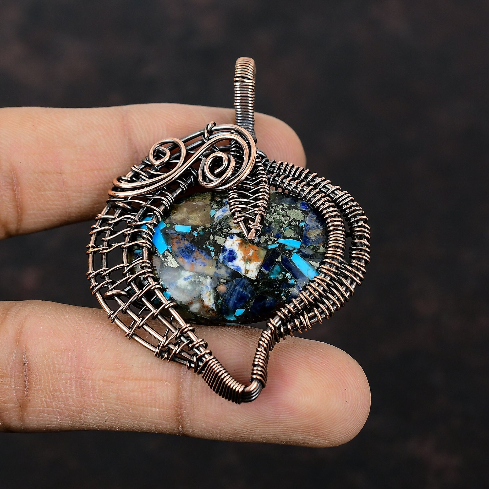 Women Day Sale Multi Turquoise Jewelry Copper Mum Gift Wire Wrapped Pendant 2.4″