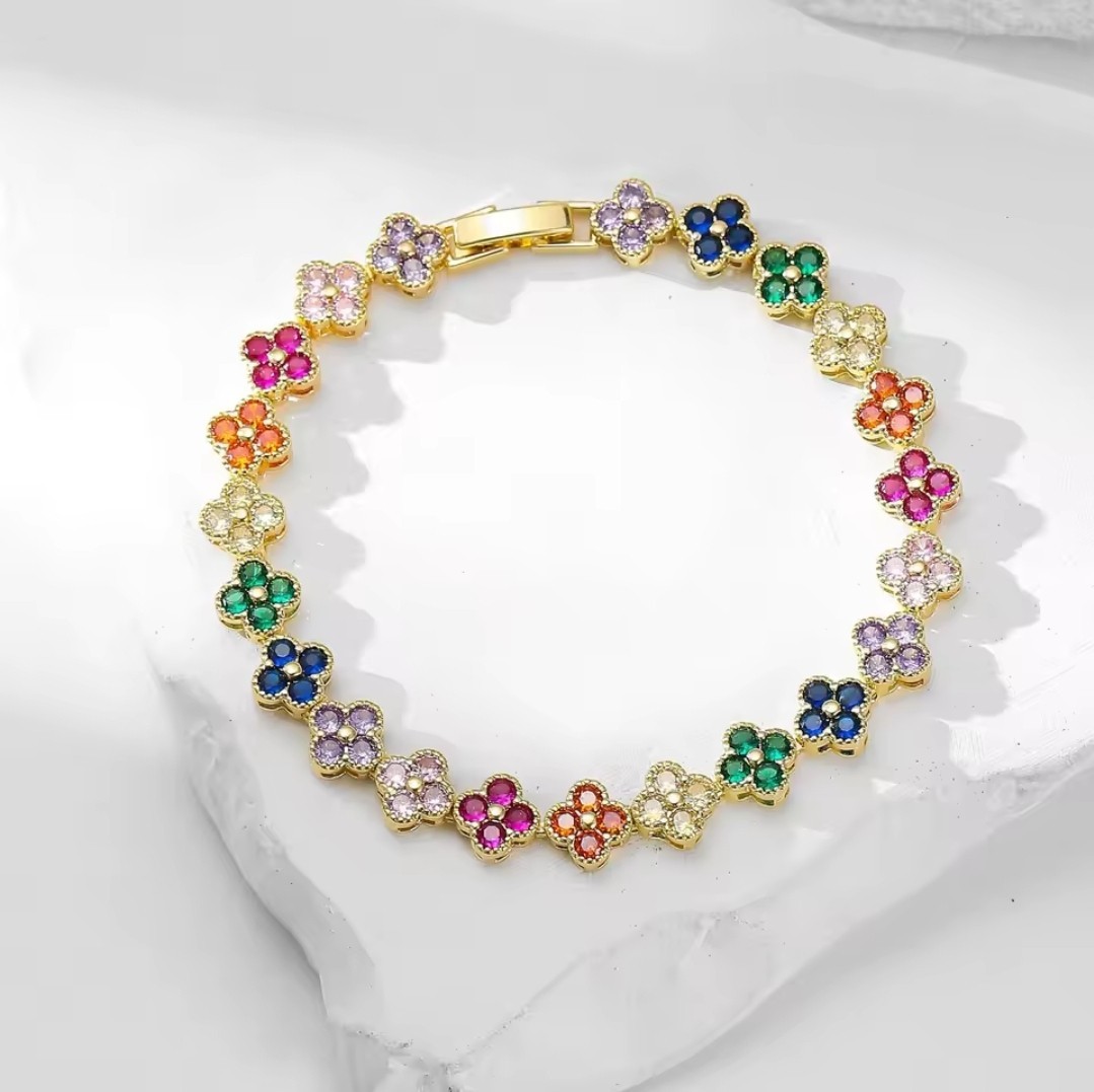 Clover Multi-Color Faux Gemstones Exclusive Gold Bracelet for all Ages
