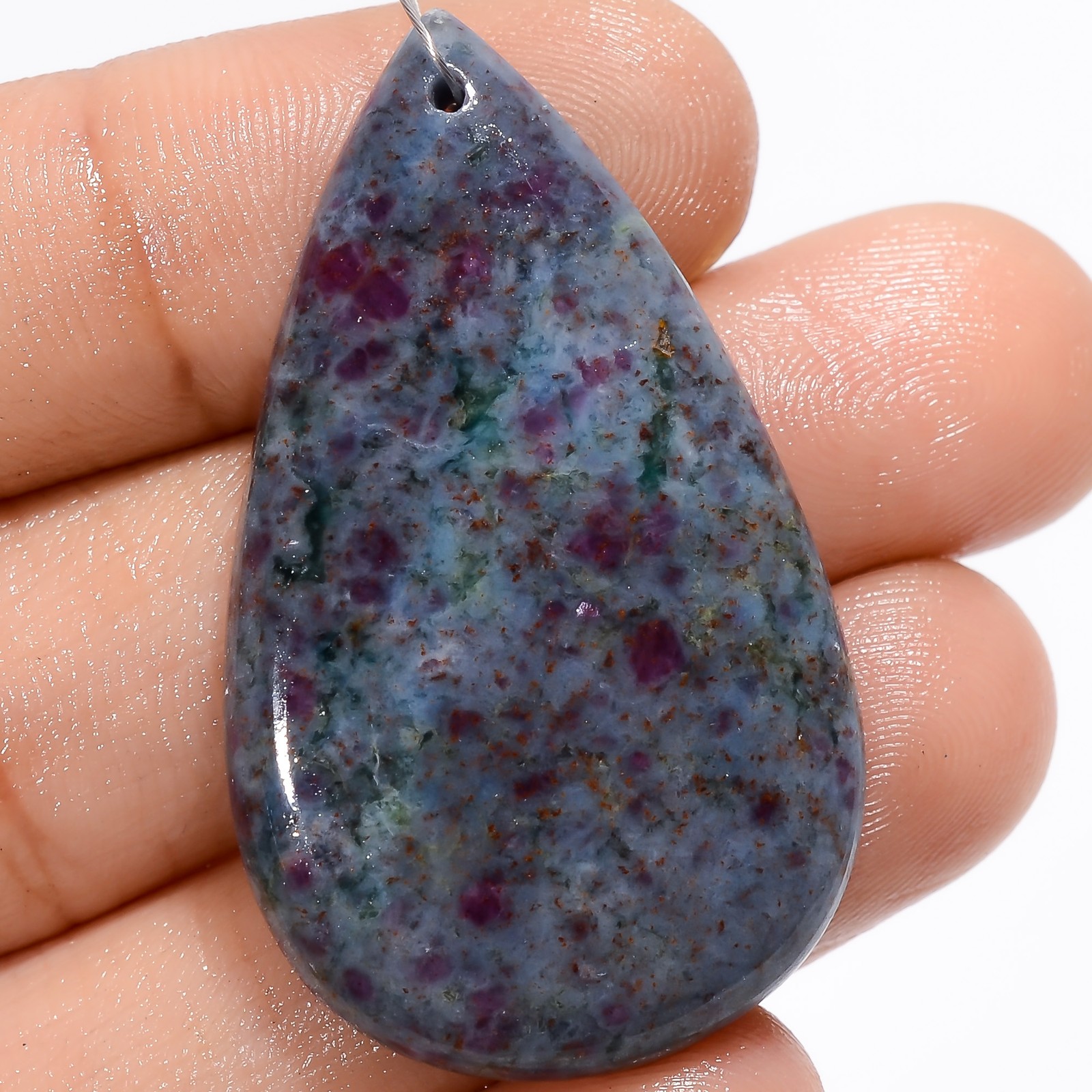 Natural Ruby Kyanite Pear Cabochon Drilled Gemstone 51.5 Ct. 40X24X5 mm A-30552