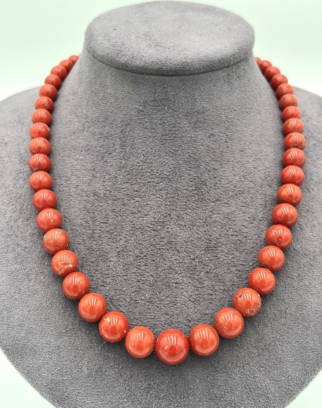 Natural Mediterranean Red Coral Necklace 7-12mm Silver Clasp – 47cm