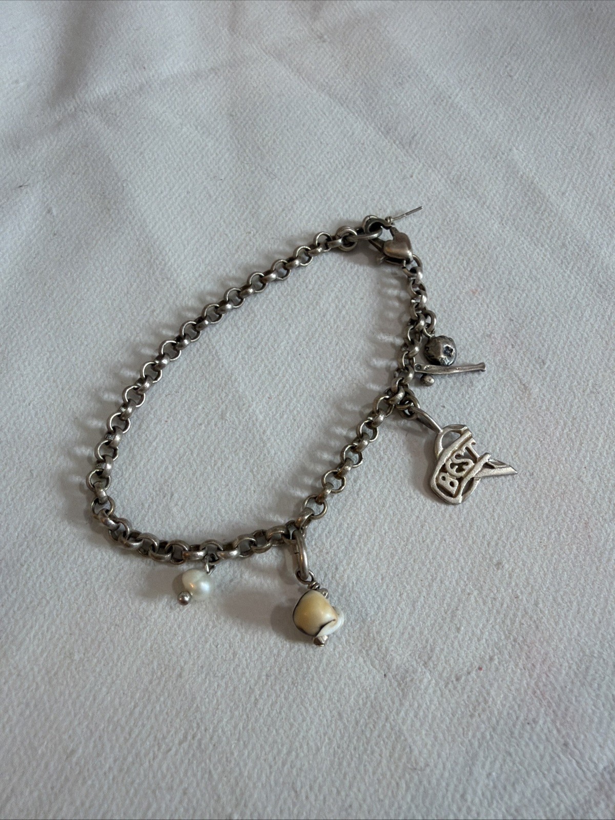 925 Sterling Silver Bracelet Multi charm Rolo Marine Style Sea Shell 8 in 9g