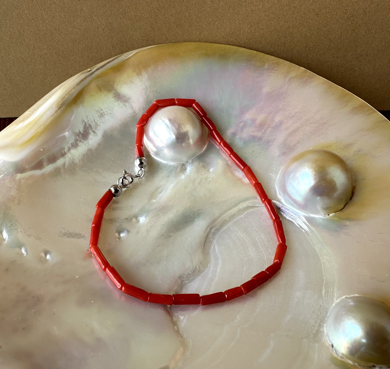 Bracciale a “cannette” di vero corallo rosso del mediterraneo e argento