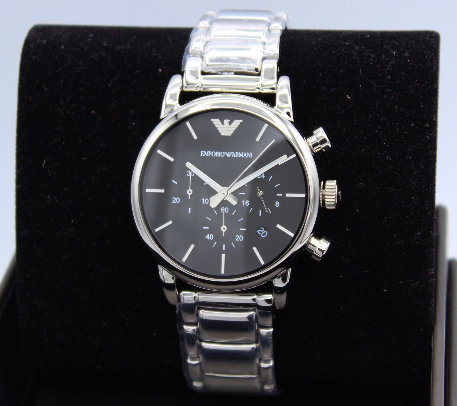 NEW AUTHENTIC EMPORIO ARMANI LUIGI BETA CLASSIC SILVER BLACK MEN’S AR1853 WATCH