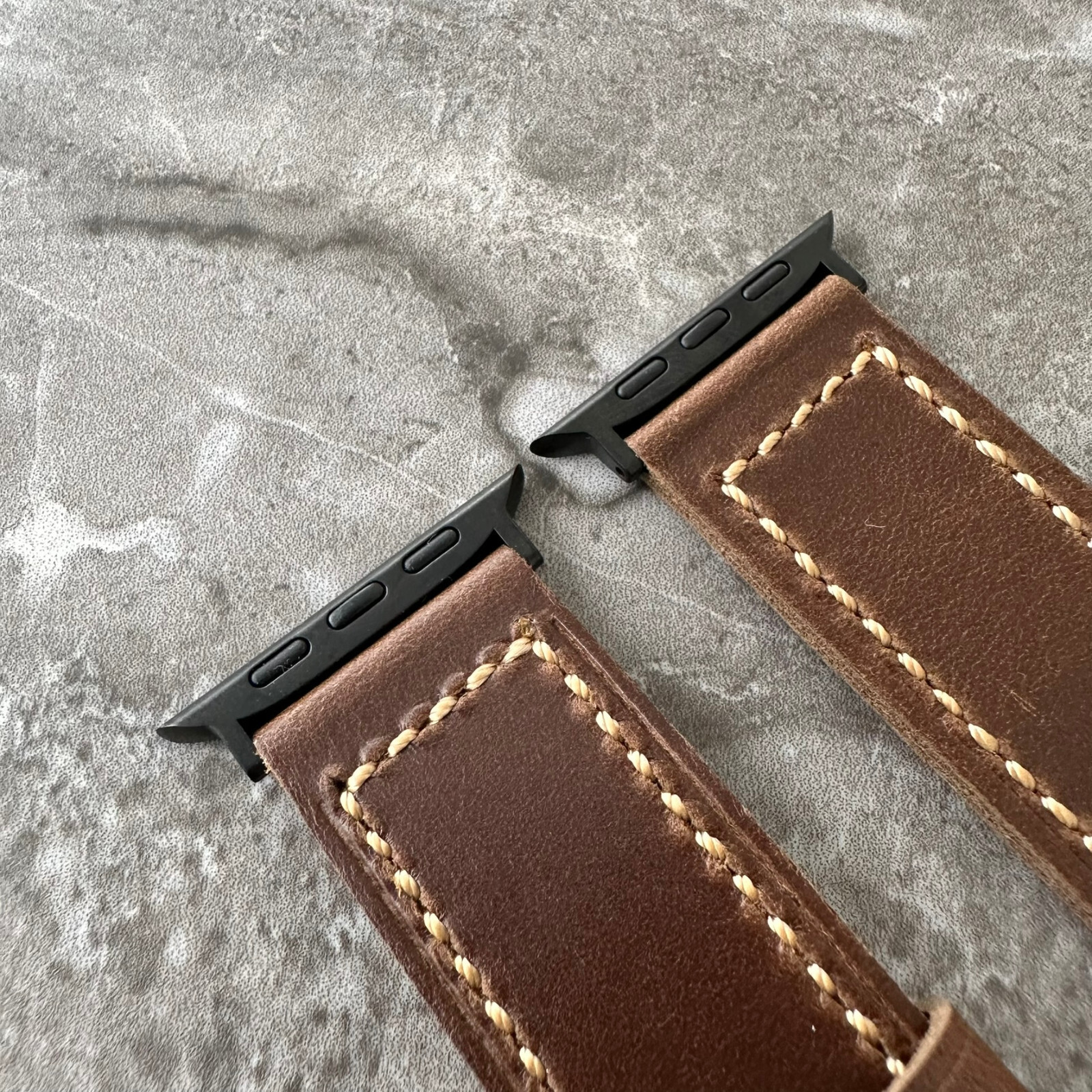 Premium Leather Thick Dark Brown Watch Strap For Black Apple Watch Ultra 49mm