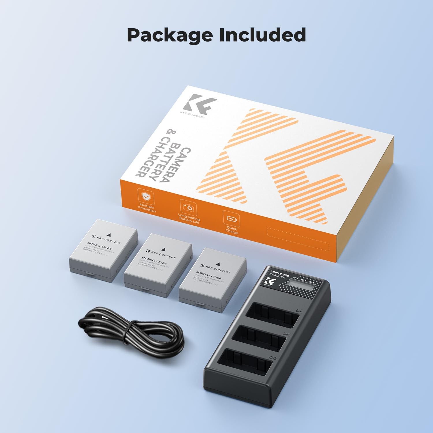 K&F CONCEPT 3-Pack LP-E8 Battery and Upgraded LCD Charger Compatible with…