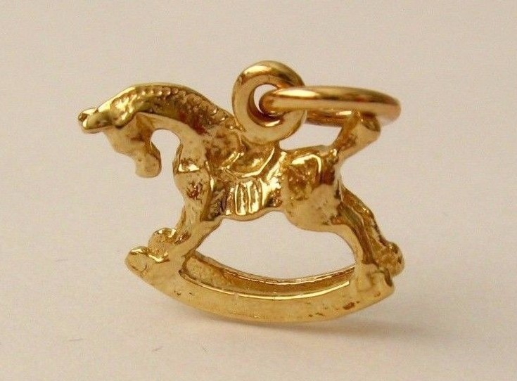 SOLID 9K 9ct YELLOW GOLD 3D ROCKING HORSE ANIMAL Charm/Pendant