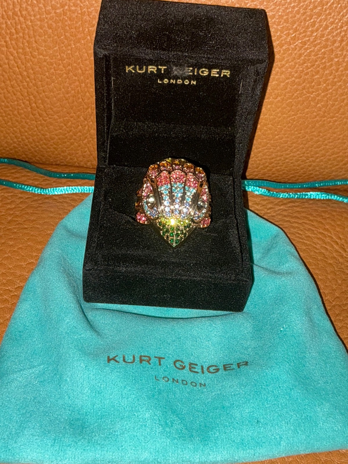 Kurt Geiger London Eagle Heart Crystal Pave Cocktail Ring Sz 7 NIB $148 KG pouch