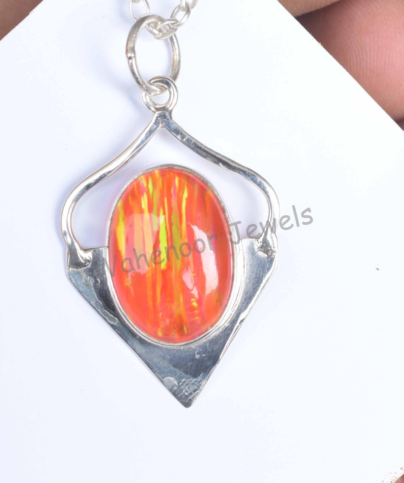 22.65 Ct Orange Fire Opal 925 Sterling Silver Handmade Pendant For Her