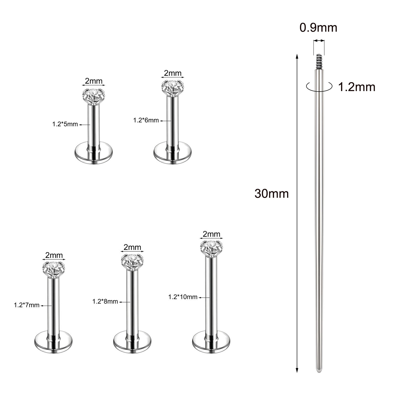 18g/16g Stainless Steel Labret Rings Flat Back Stud Earring Medusa Lip Piercing