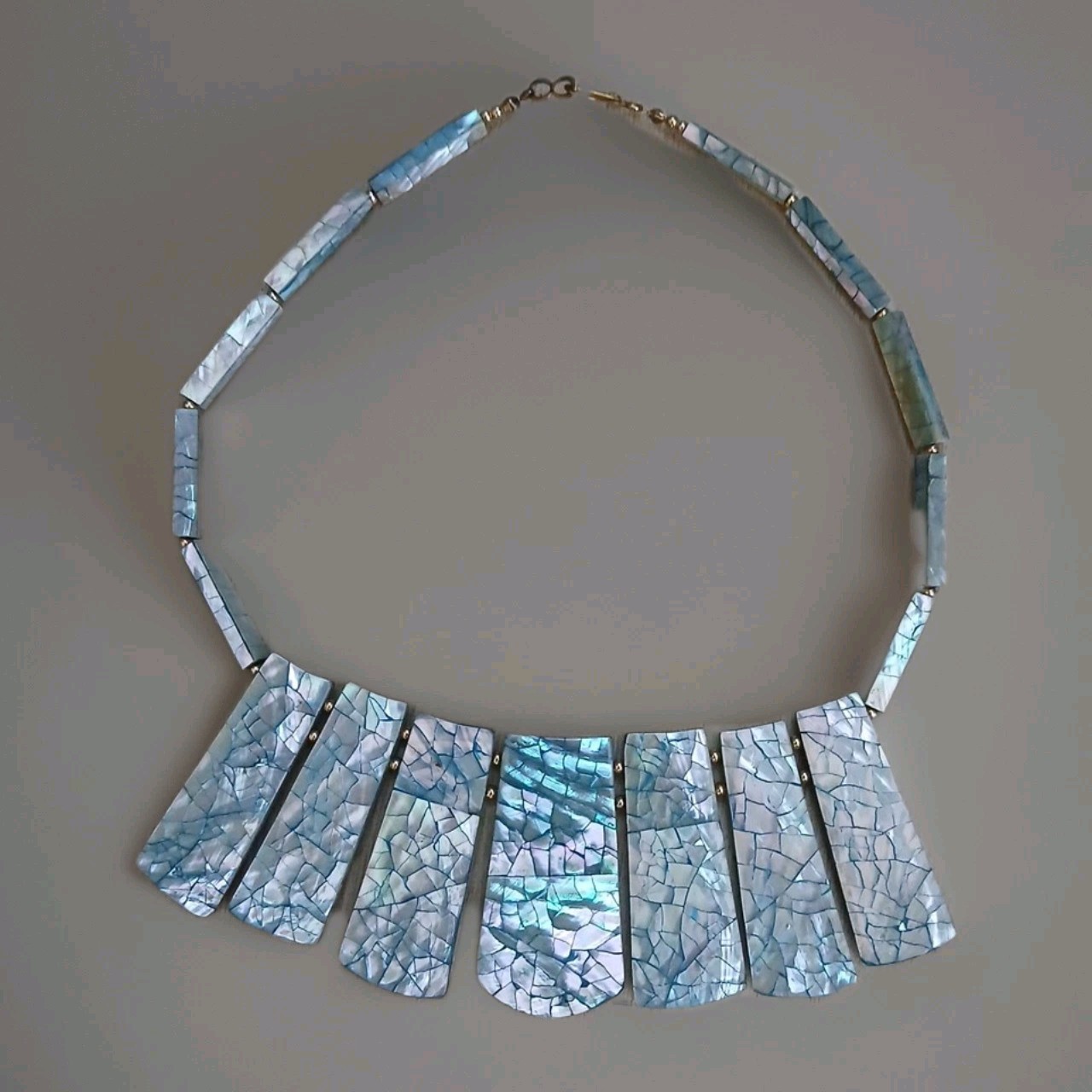Vintage Abalone Shell Mosaic Panel Choker Necklace 16″