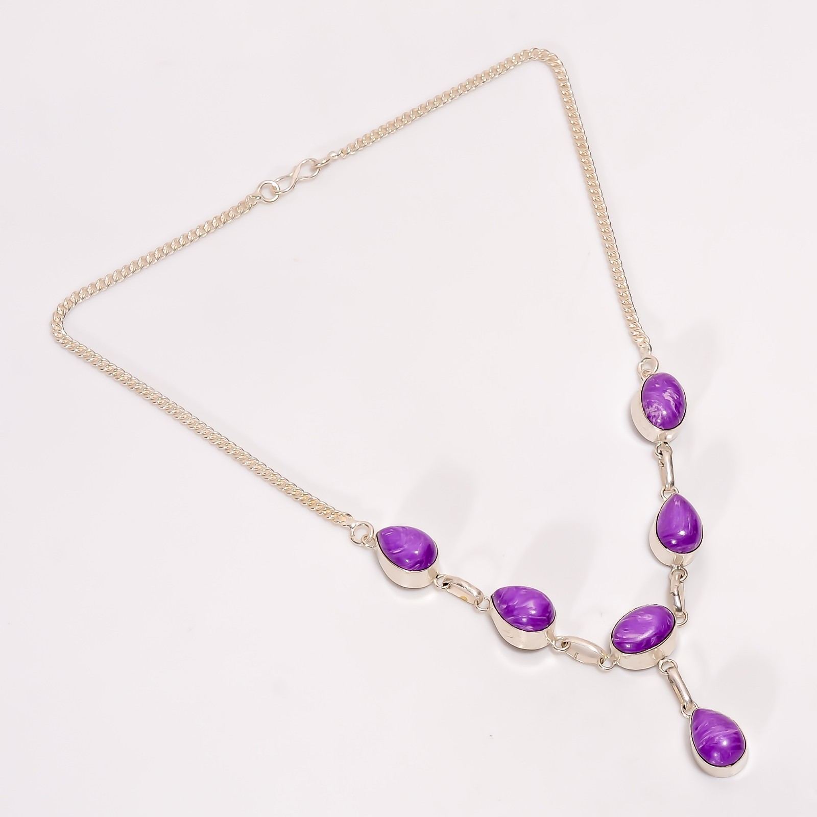 Charoite Gemstone Necklace Sterling Silver Handmade Jewelry 17″ For Wedding Gift
