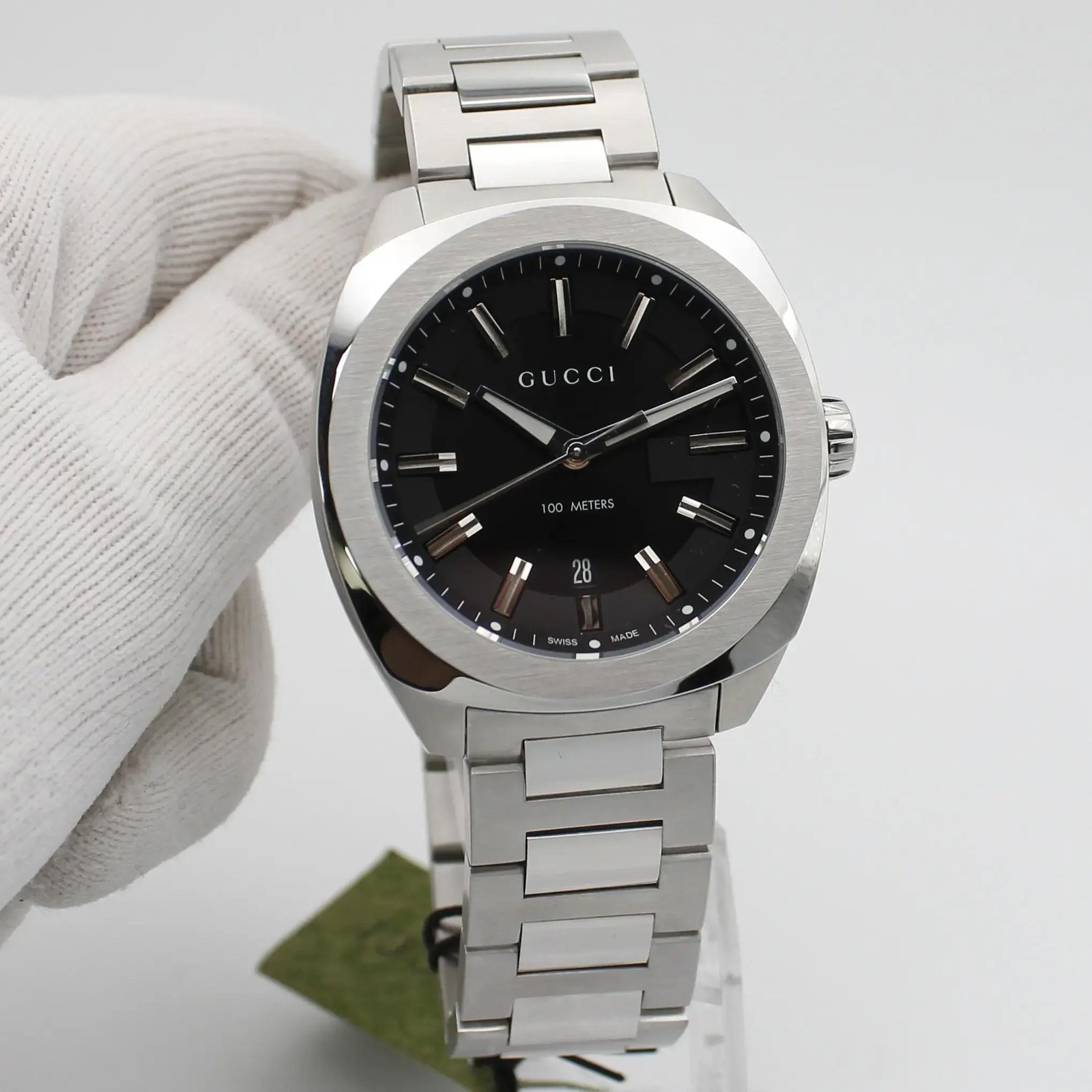 Gucci GG2570 41MM Steel Date Black Dial Quartz Mens Watch YA142301