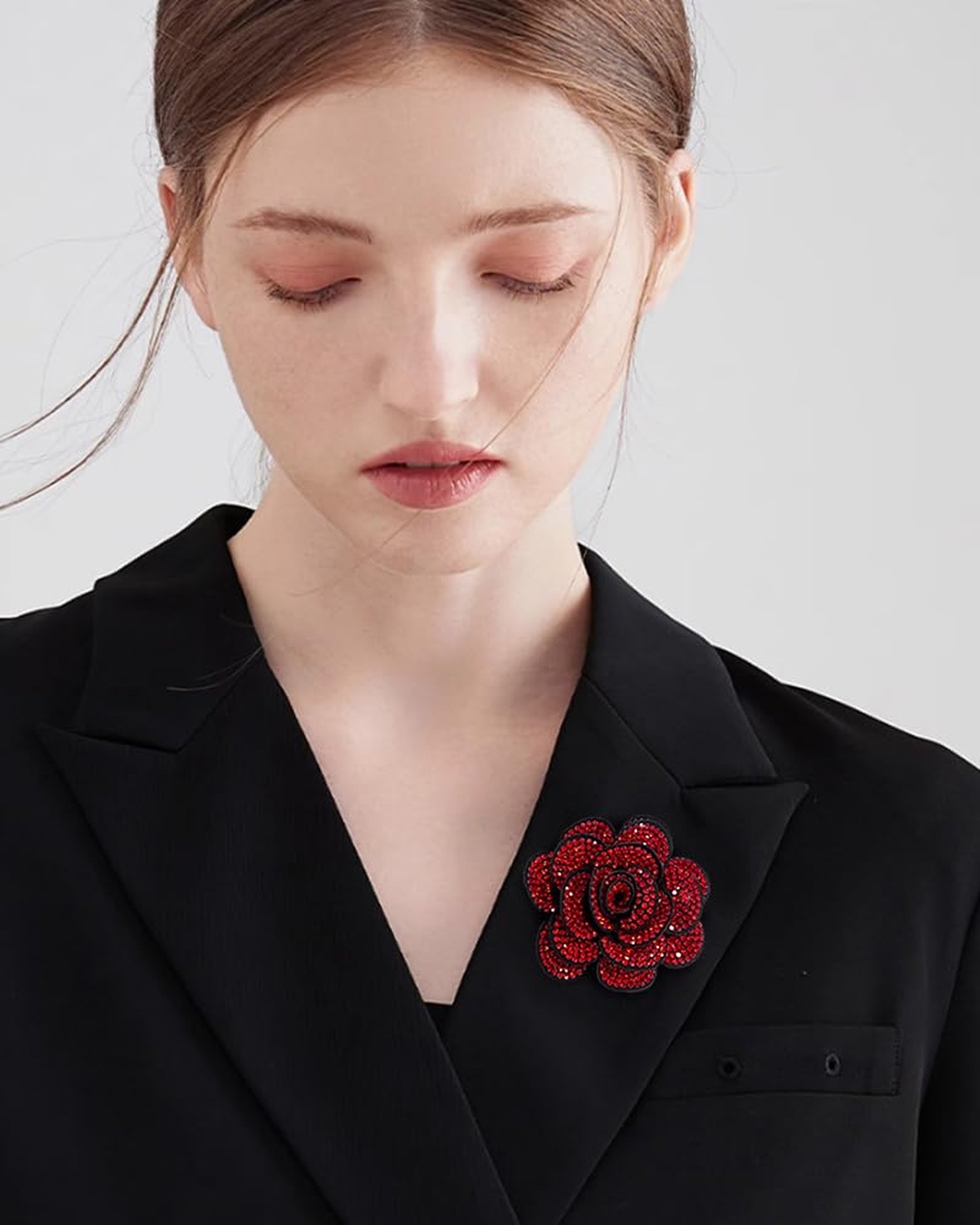 Rhinestone Rose Flower Brooch Lapel Pins for Women Her Fashion Crystal Camell…