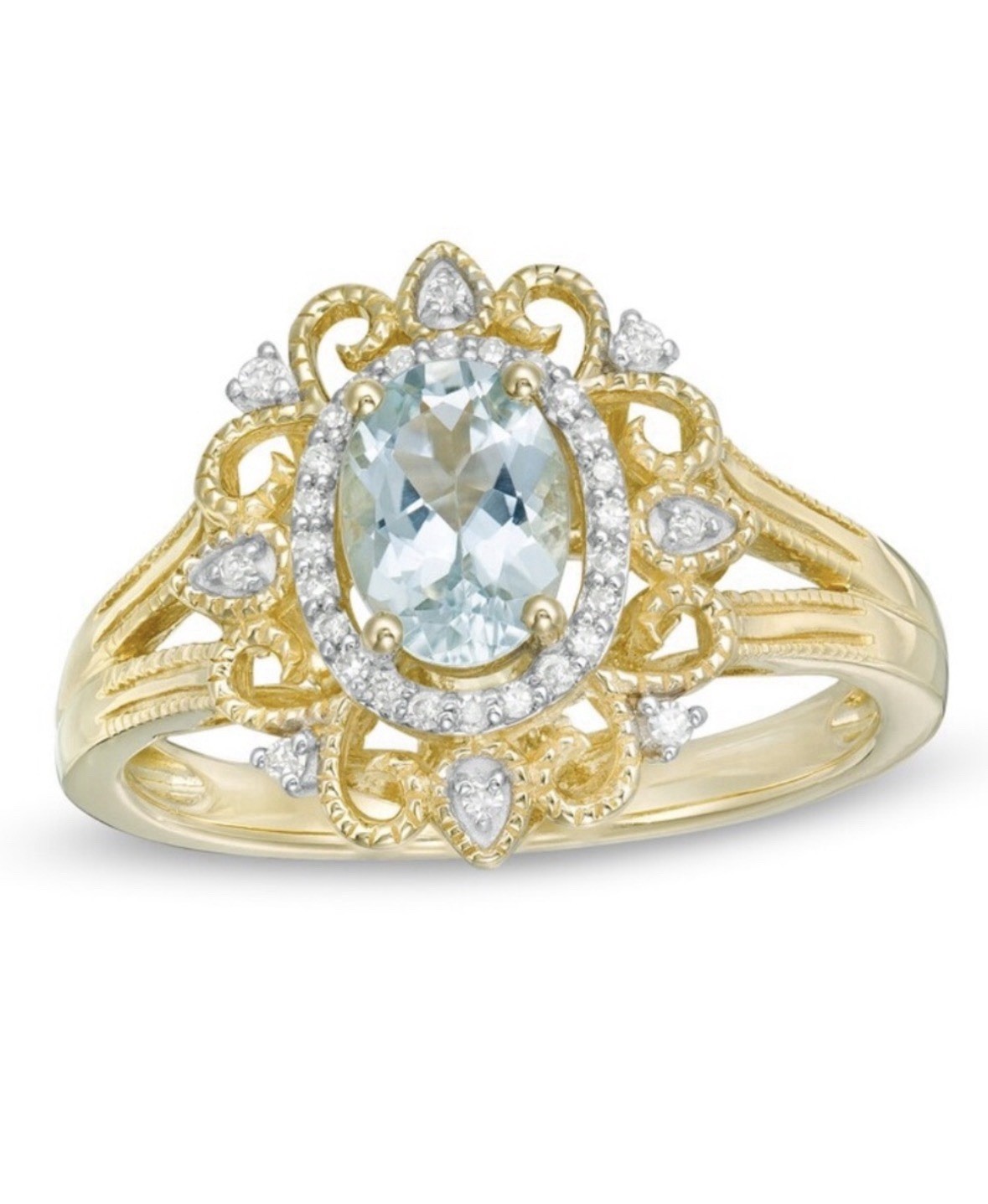 Solid 10K 10Kt Yellow Gold Natural Oval Aquamarine Diamond Women’s Ring Size 8.5