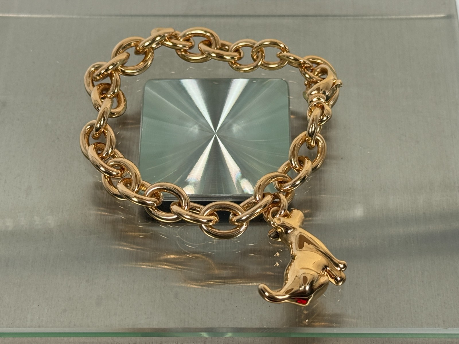 VOGA 18K Gold Electroform DOG CHARM 7.5″ & 1″ Ext Multi Gemstone Bracelet