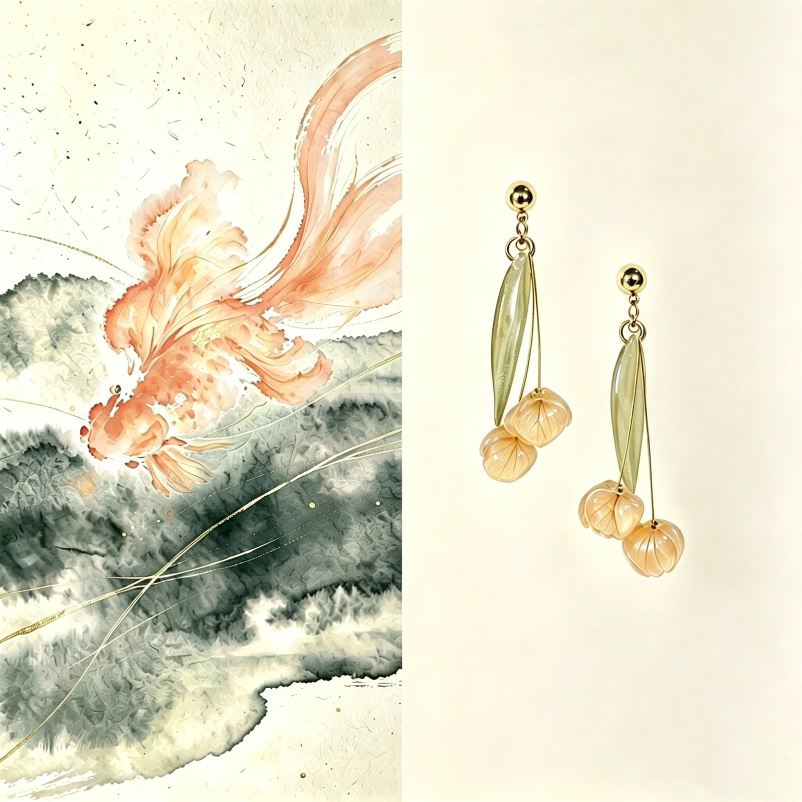 Handmade Dangle Earrings Yunnan Hydrangea Resin 18K Gold Plated Copper Alloy