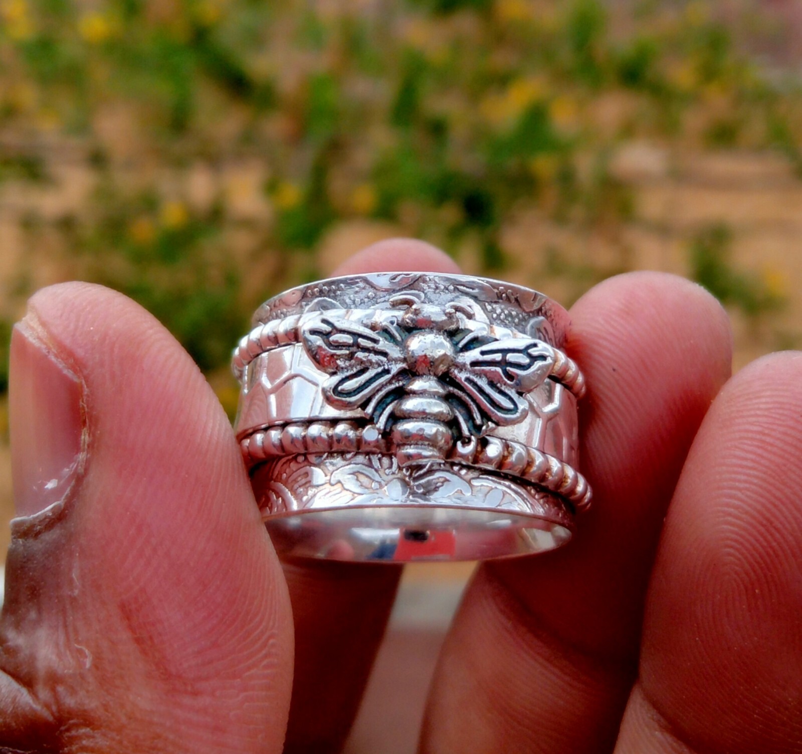 925 Sterling Silver Band& Spinner Meditation Ring Handmade Ring All Size-U-79