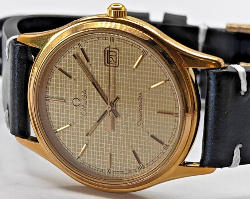 Vintage Omega Seamaster Quartz 196.0251 Cal 1430 Gold Waffle Honeycomb 35mm