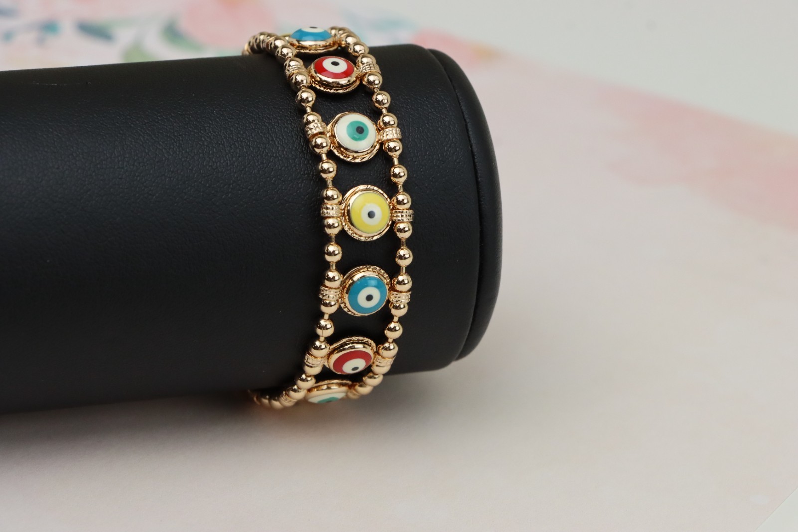 Colorful Evil Eye Beaded Rose Gold Bracelet, XPBL0762
