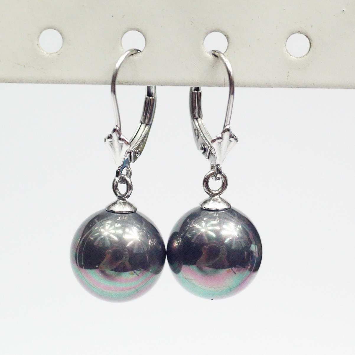 Lucoral Sterling Silver 12.2 mm Imitation Black Pearl Leverback Earrings