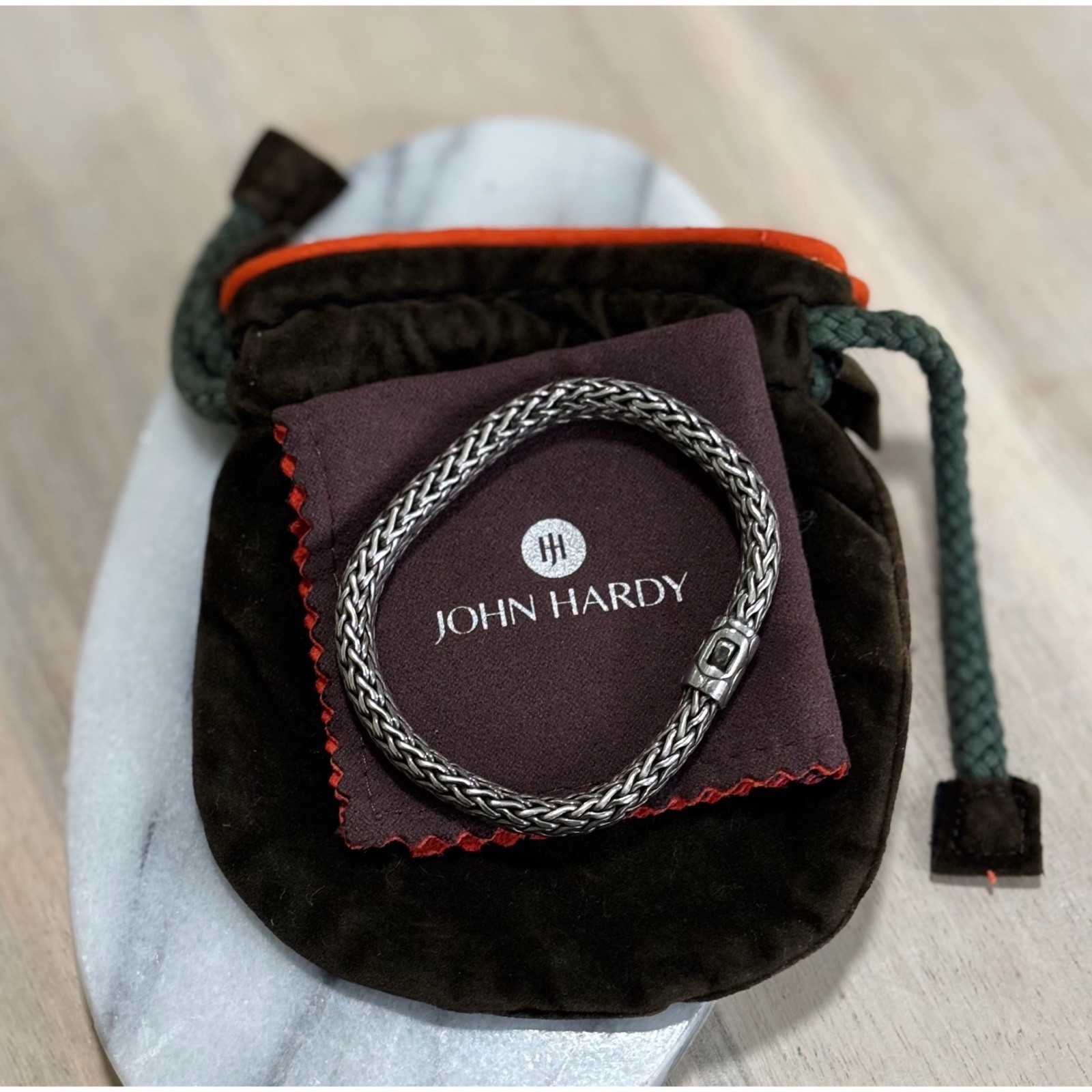 John Hardy Kali Pebble Sterling Silver Weave Chain Push Lock Bracelet 7.75”
