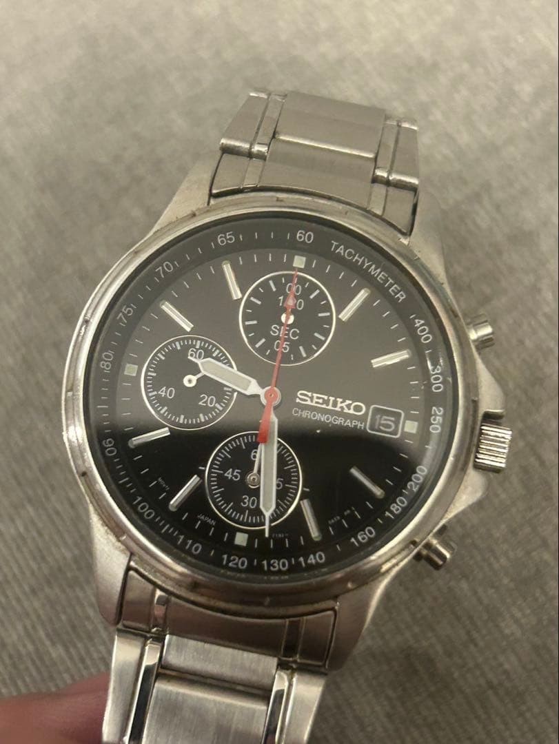 SEIKO 7T92-0BA0 Quartz Chronograph Black Dial Watch Used