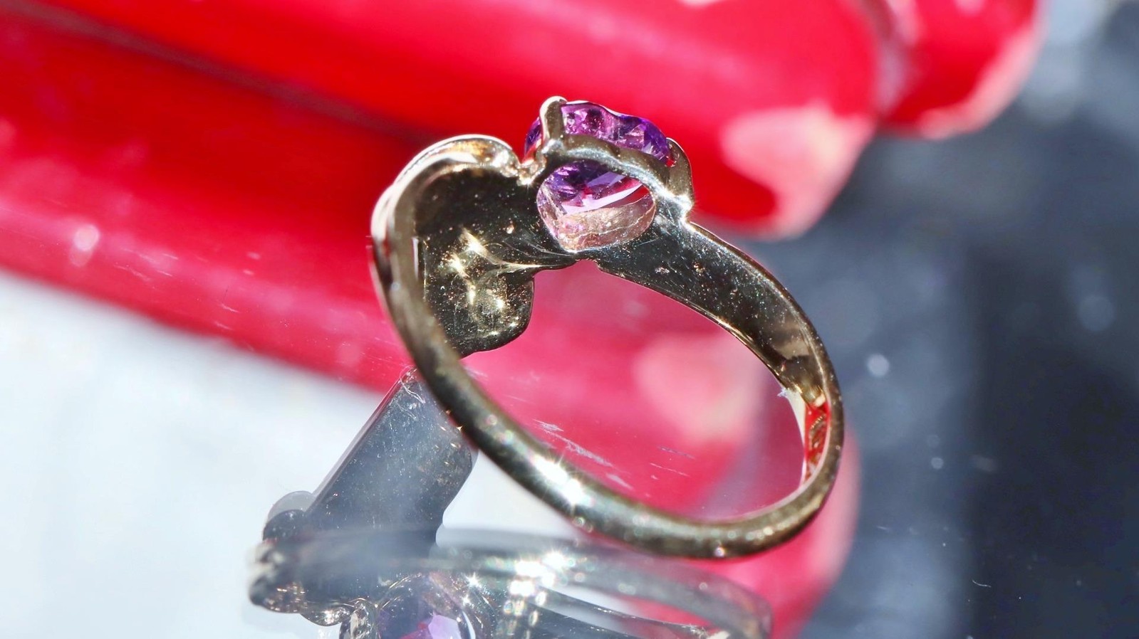 14k yellow gold ring 0.40ct amethyst heart solitaire size 5 vintage 1.95g N2695S