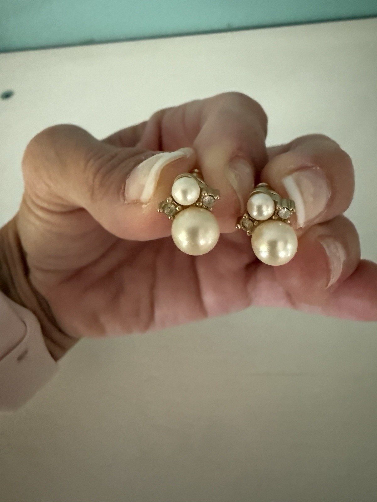 Authentic Vintage Christian Dior Double Faux Pearl Rhinestone Earrings