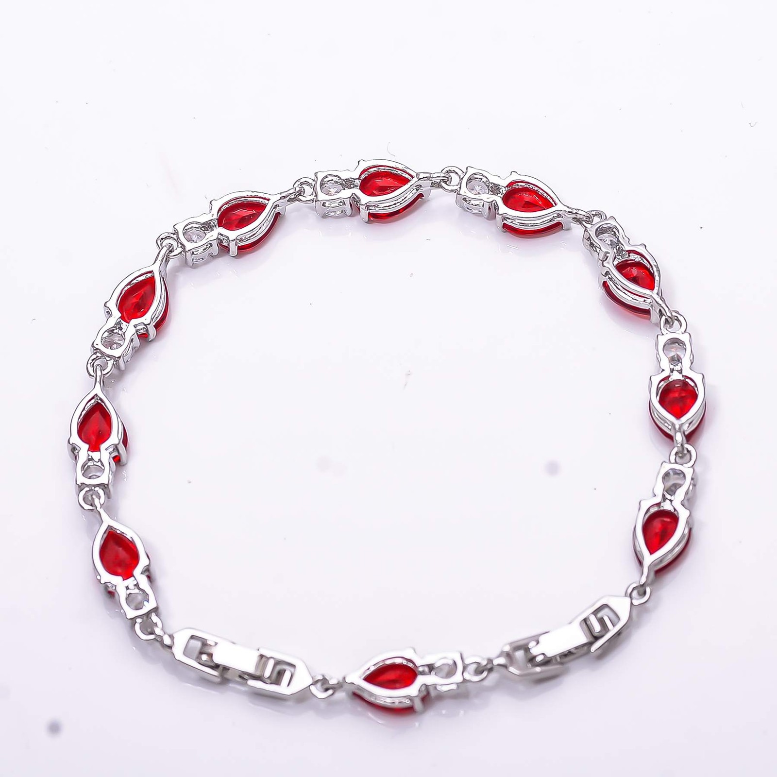 Red Garnet & Cubic Zirconia 925 Sterling Silver Tennis Bracelet 7.99″ B13