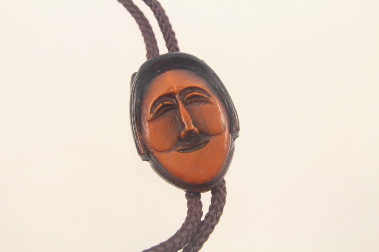 Vintage Korean Carved Face Hahoetal Mask Men’s Bolo Tie