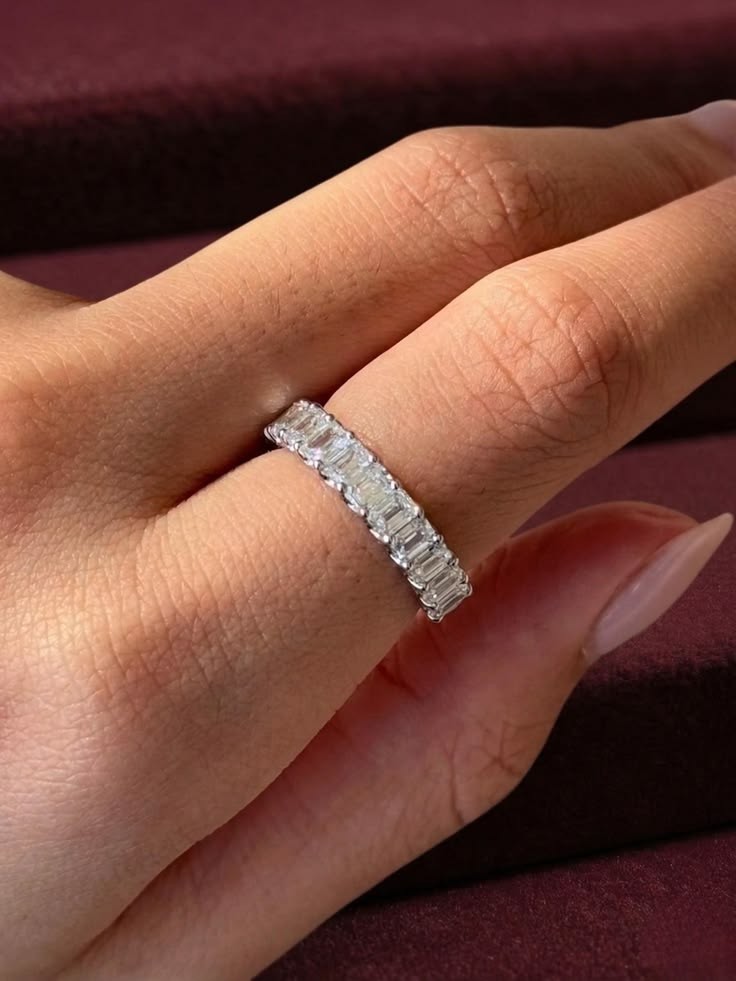 3C Emerald Cut Lab Created Full Eternity Wedding Band Ring 14k White Gold Plated