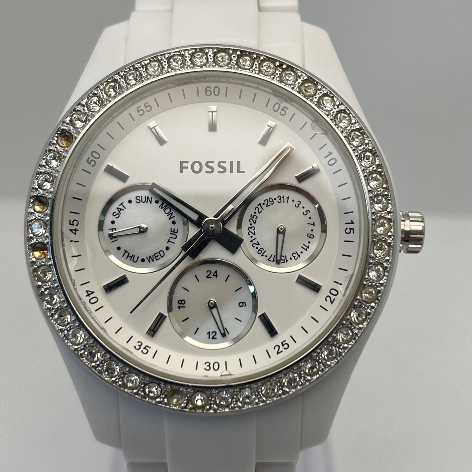 Fossil Stella White Resin Day Date GMT Quartz Watch 37mm