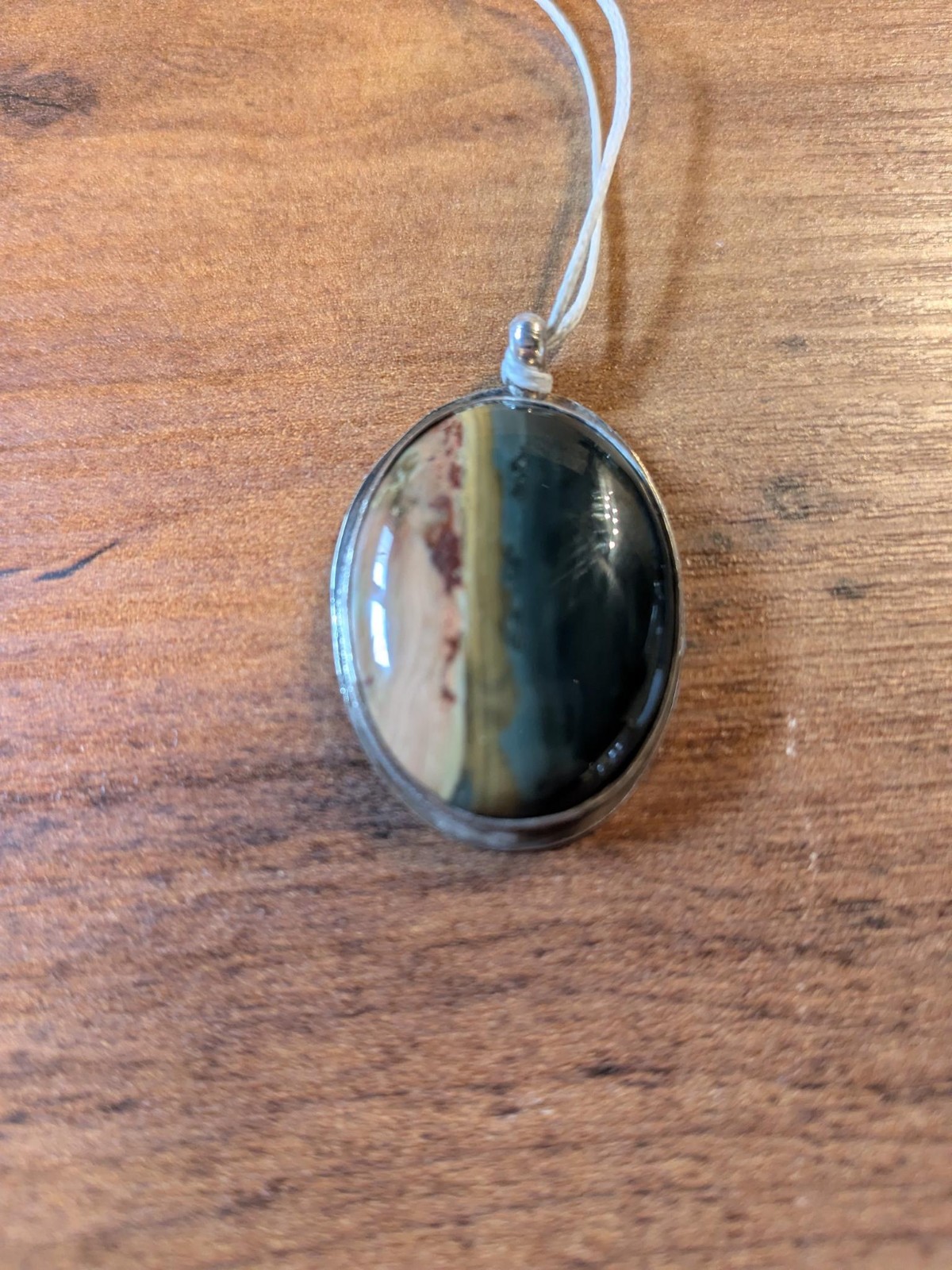 Pendant – (Set in Silver) Picture Jasper/Blue Jasper Handmade