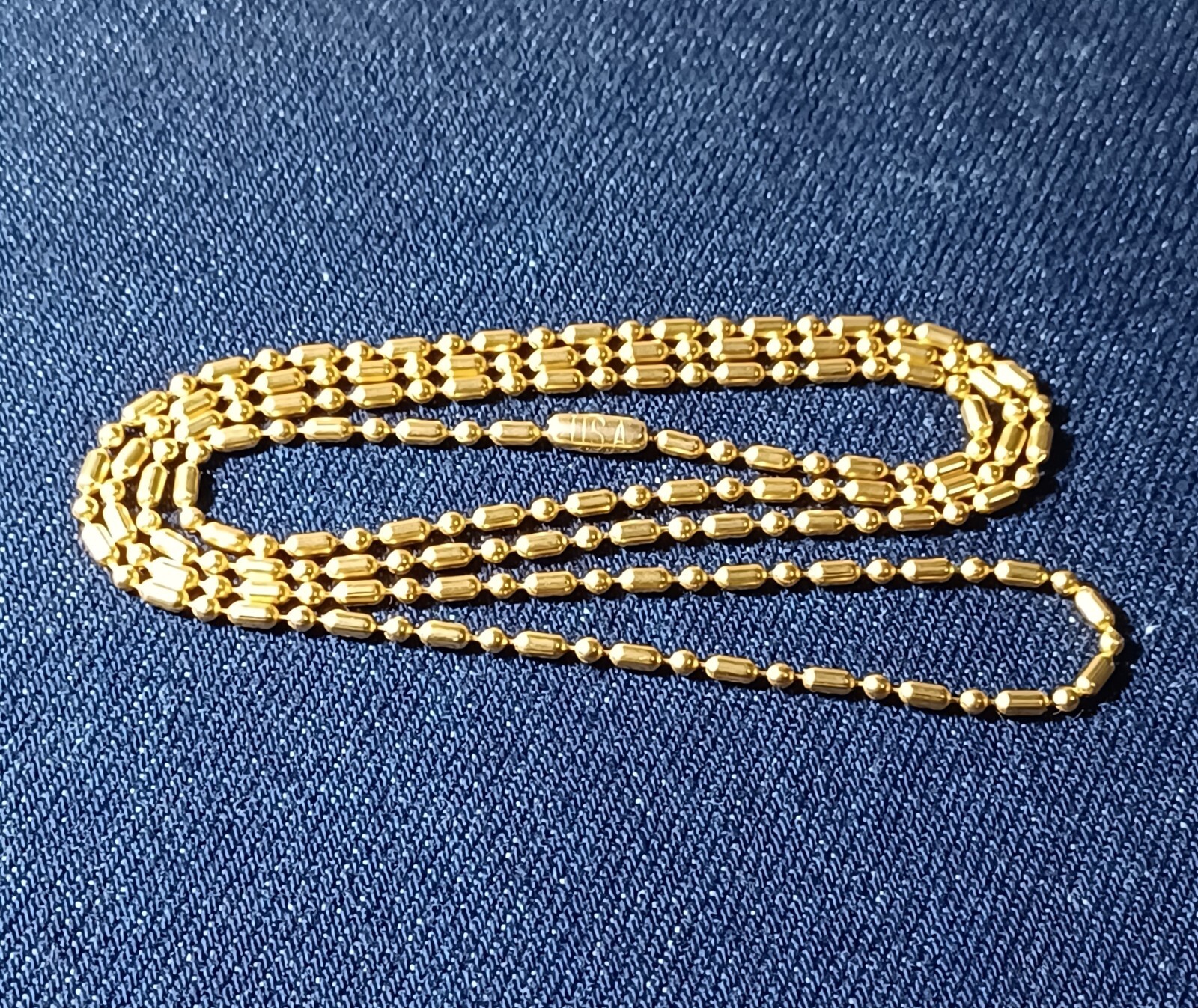 24″ Gold Color Metal Military Dog Tag Chain 2.4mm Ball & Bar Bead Necklace