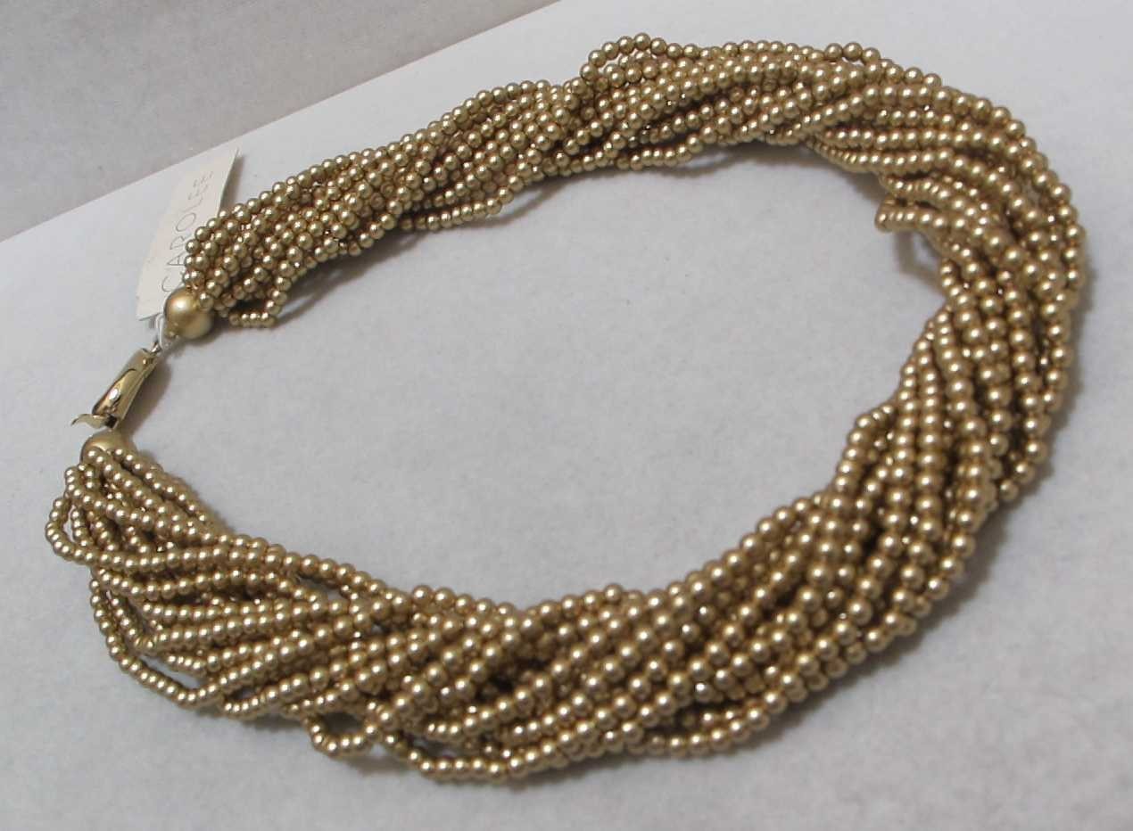 CAROLEE 16-Strand 17” Matte Gold Tone Beads Torsade Necklace $60 NWT