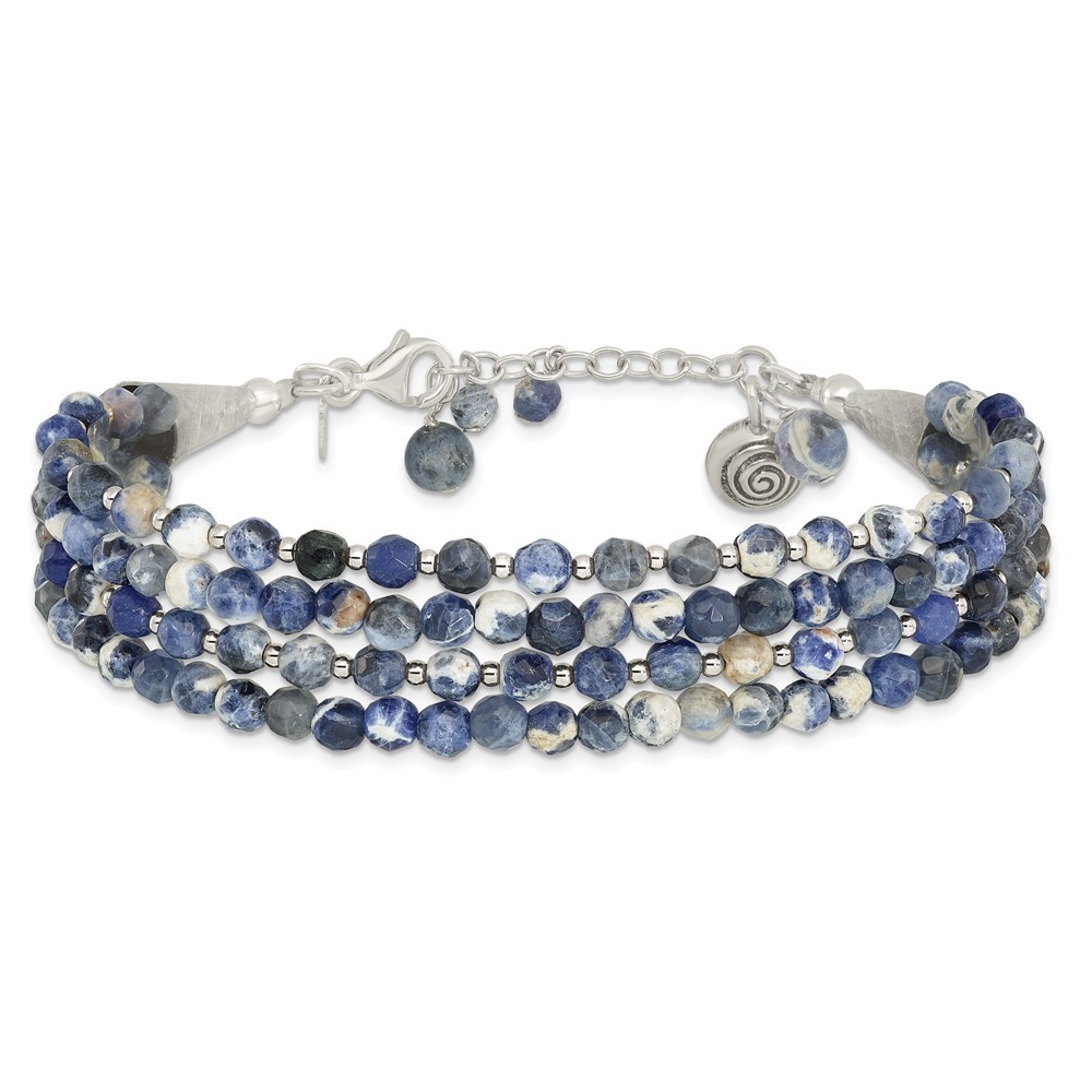Sterling Silver Blue/White Sodalite Beaded 4-Strand Bracelet 8″ w/1in ext.