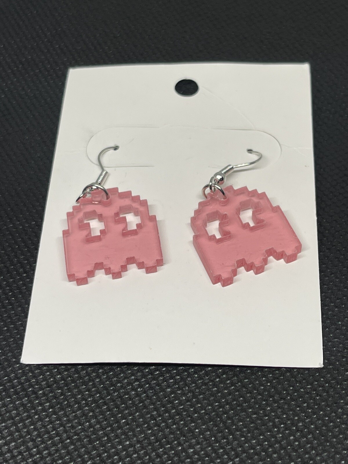 Pac man Ghost Pinky Neon Pink see-through Earrings – Plastic NEW