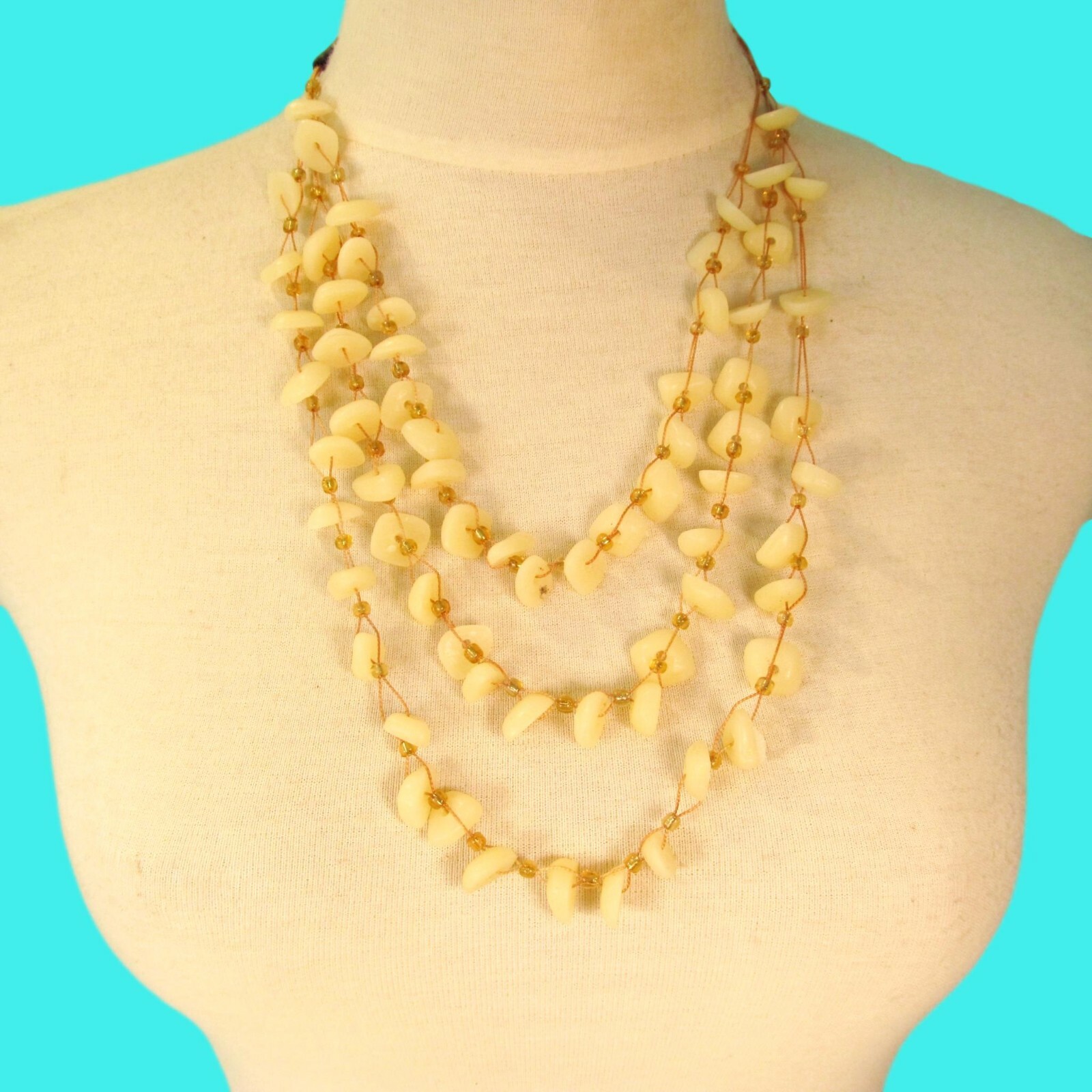 24″ Waterfall Multi Strand Natural Cream Color Handmade Faux Sea Glass Necklace