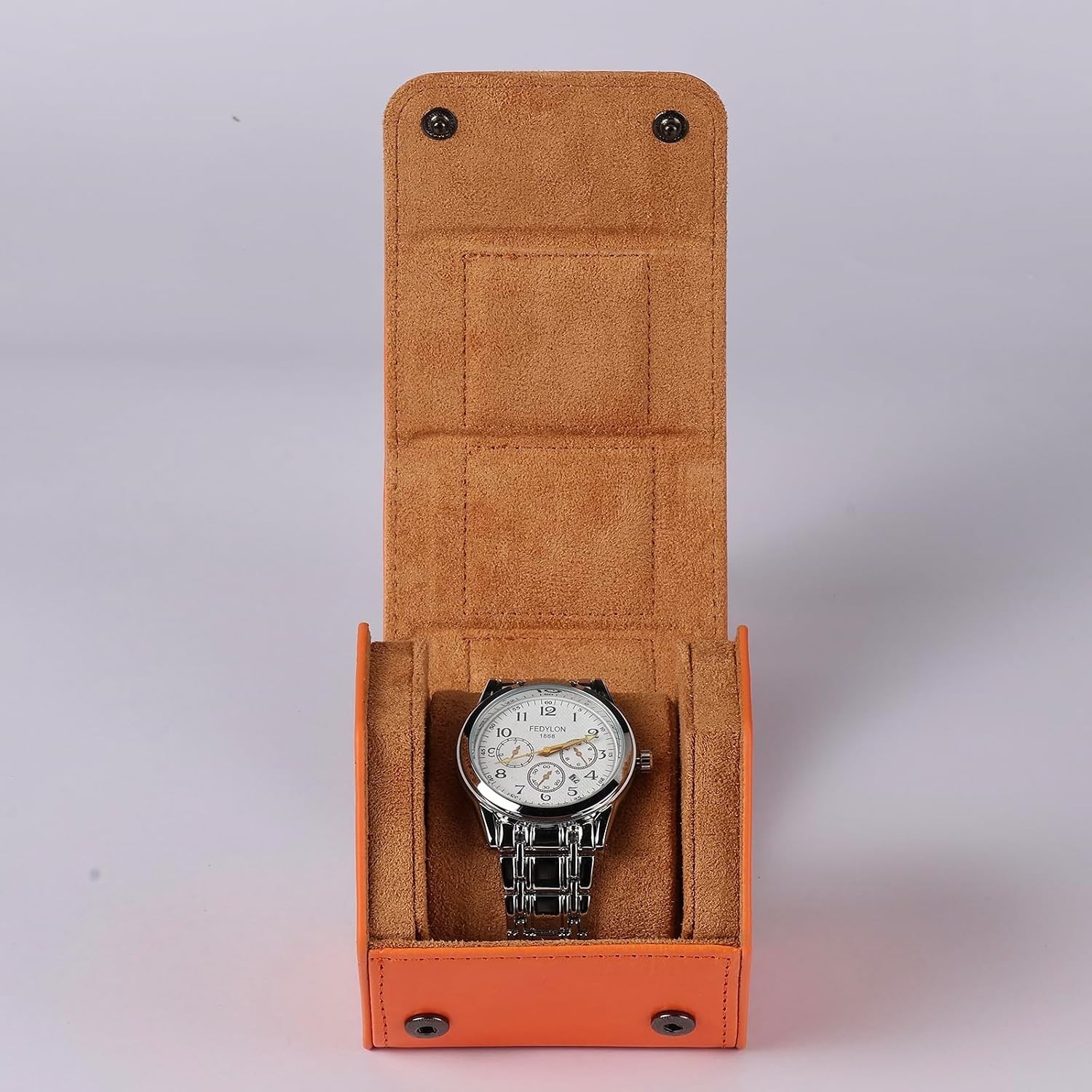 Orange Leather Watch Travel Case with Removable Cushions – Gift Ready