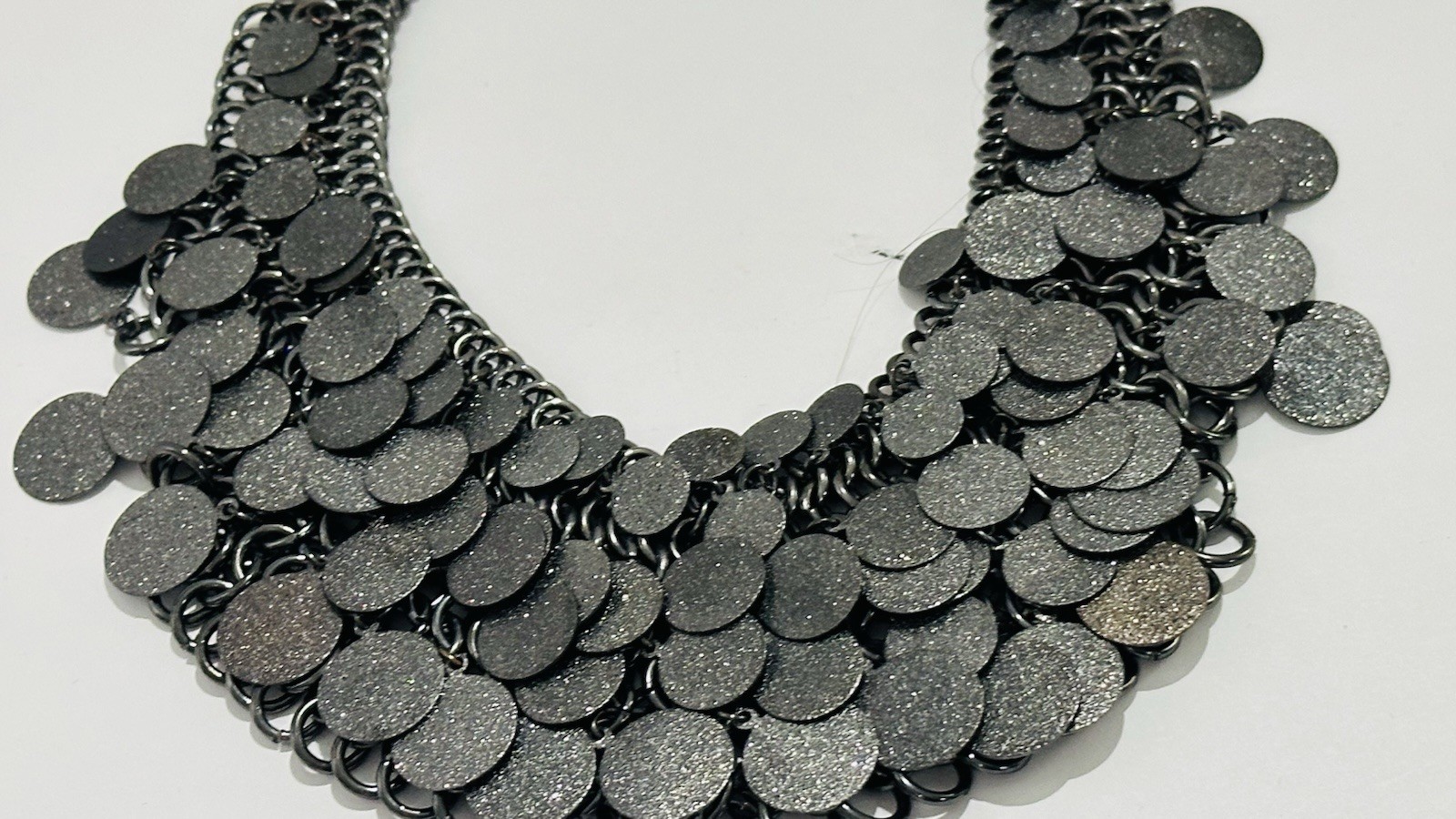Vintage 1980”s metallic choker necklace silver glitter discs & adjustable chains