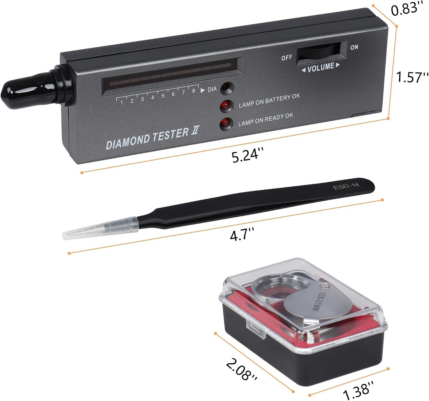 Professional Diamond Tester Pen with 10x Magnifier & Tweezers – Battery Included